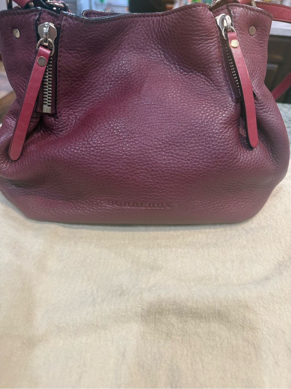 Burberry Pebbled Leather Shoulder Bag in Burgundy